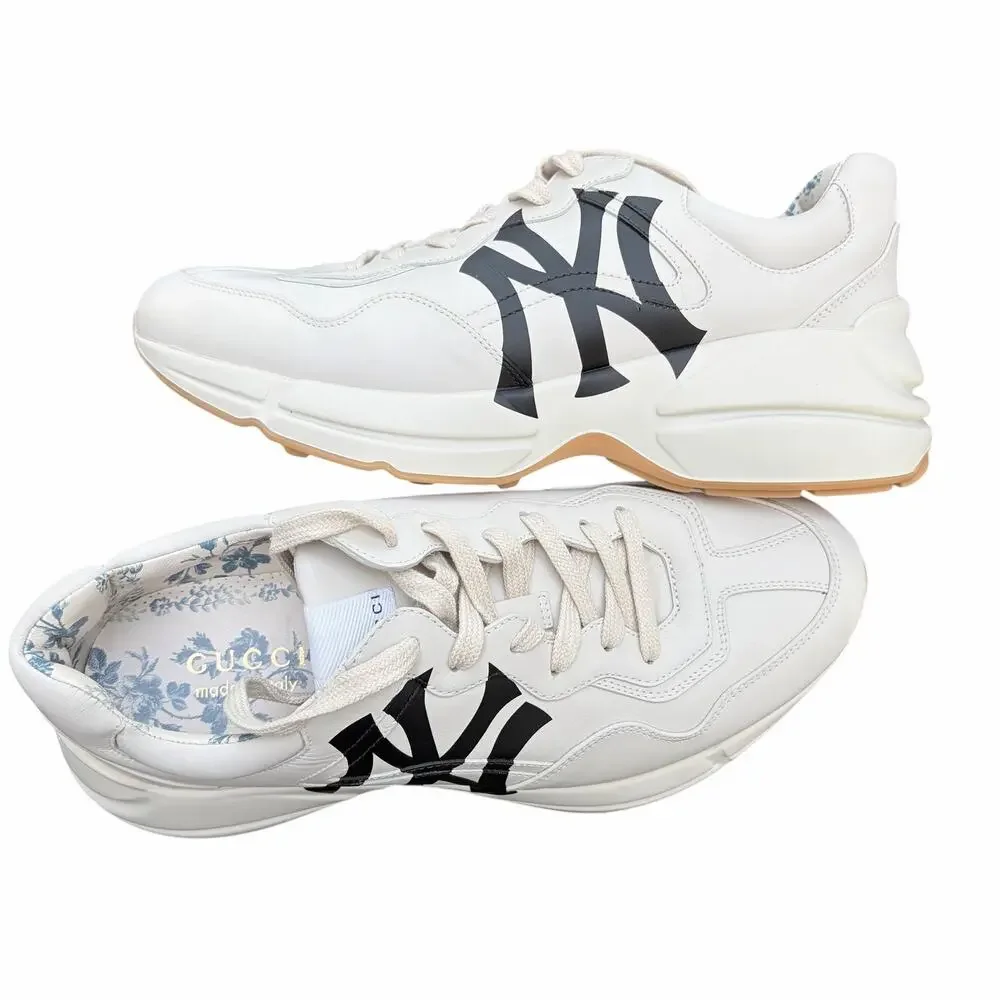 Gucci Rhyton x NY Yankees Off-White Ivory Leather Men's Sneaker Sz 9.5 + COA